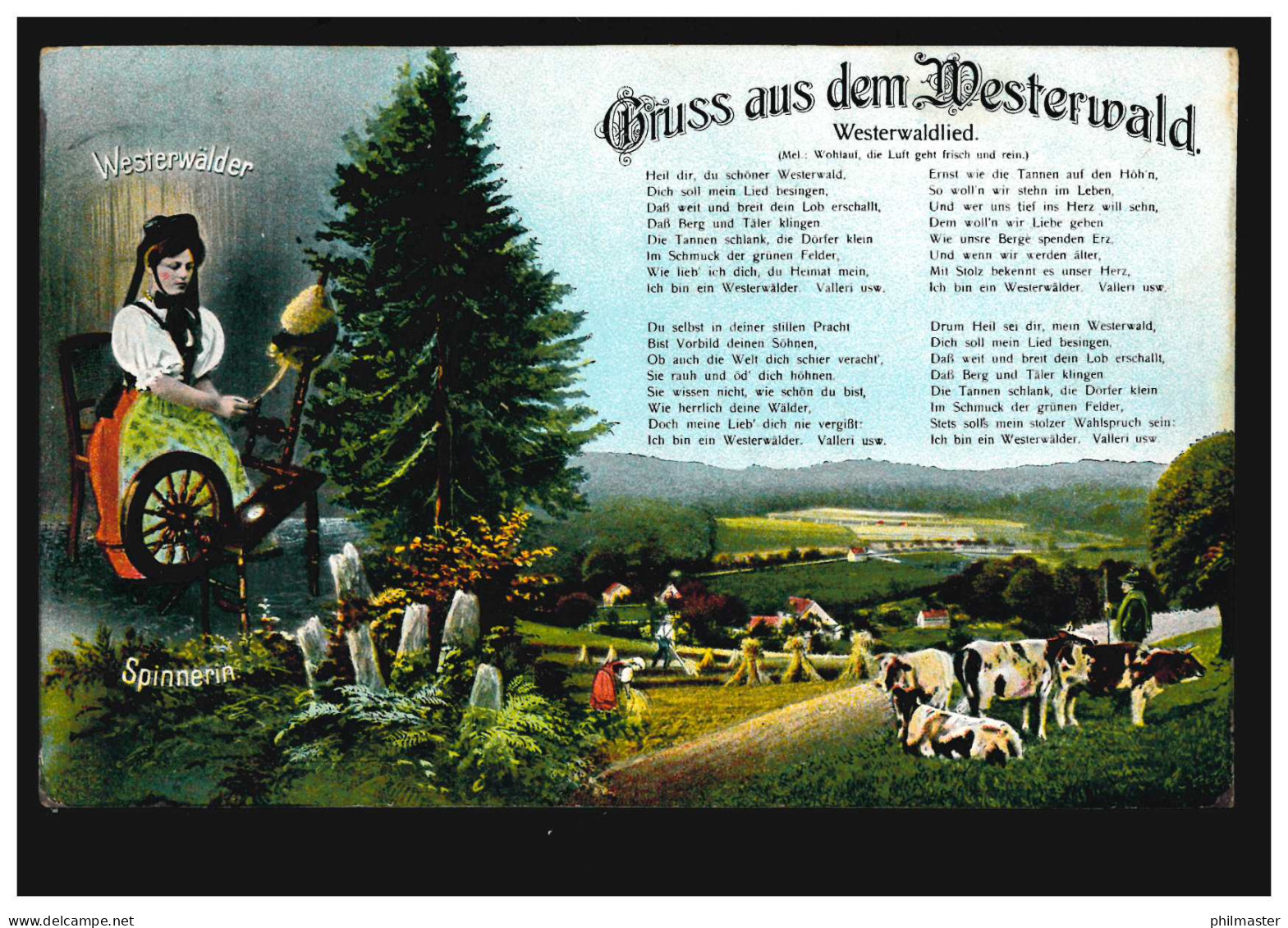 AK Gruss Aus Dem Westerwald: Westerwaldlied Und Spinnerin, AU 2.6.1912 - Autres & Non Classés