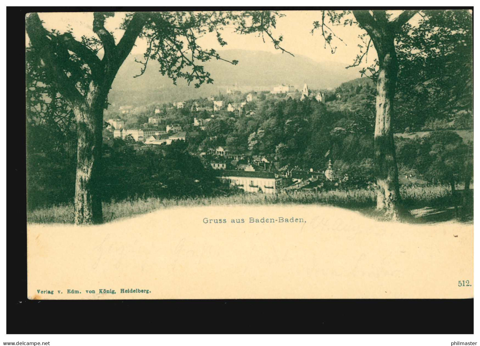 AK Gruss Aus Baden-Baden: Panorama Durch Zwei Bäume, Verlag König, 24.8.1903 - Otros & Sin Clasificación
