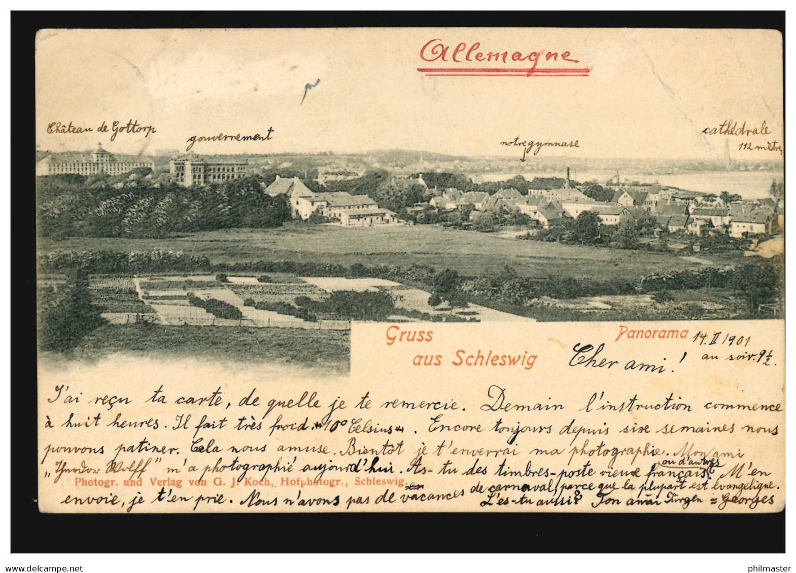 AK Gruss Aus Schleswig - Panorama, Verlag G.J. Koch, SCHLESWIG 2 A 15.2.1901 - Autres & Non Classés