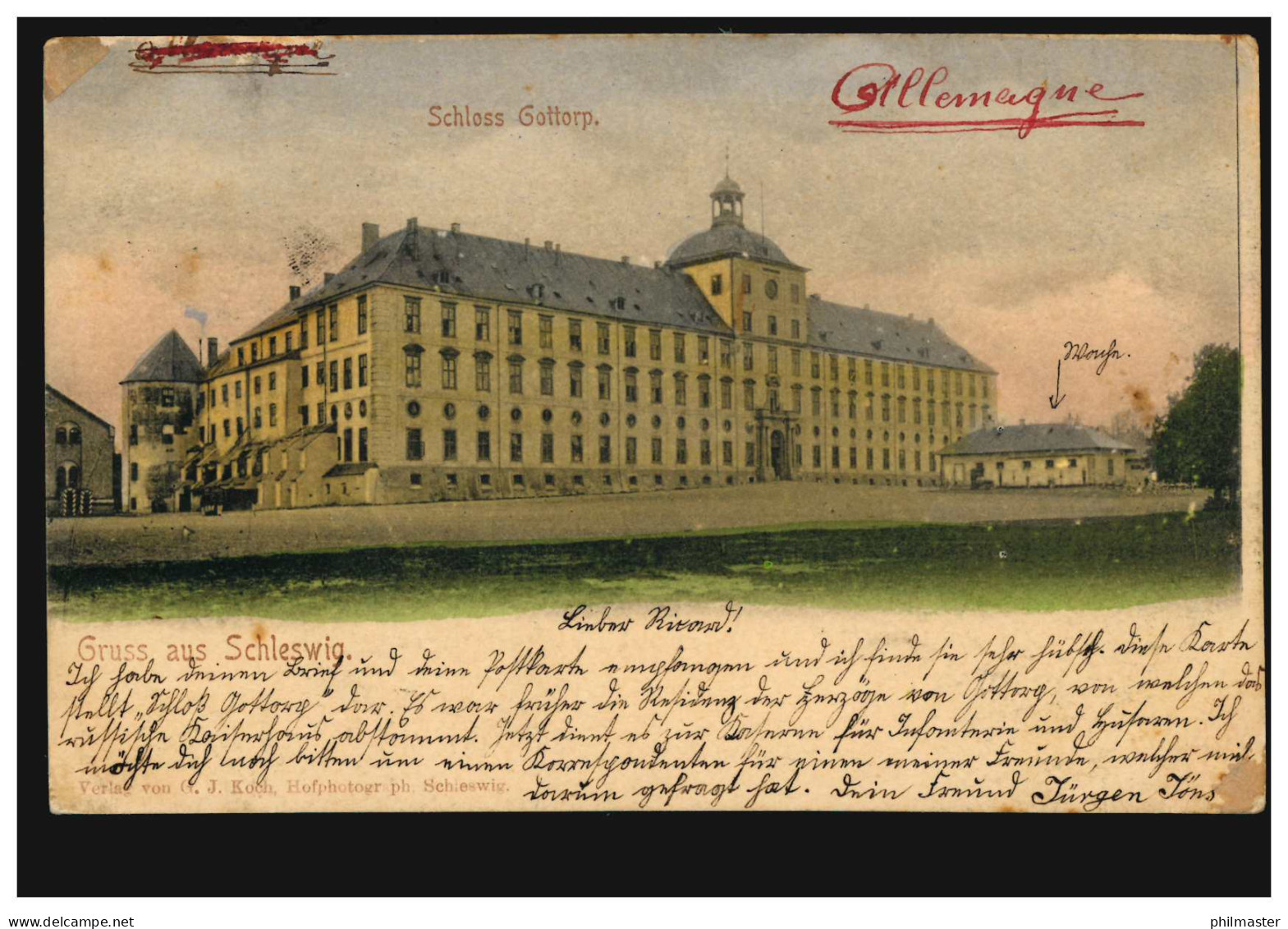 AK Gruss Aus Schleswig: Schloss Gottorp, 25.8.1900 Nach BEZIERS HERAULT 27.8.00 - Otros & Sin Clasificación