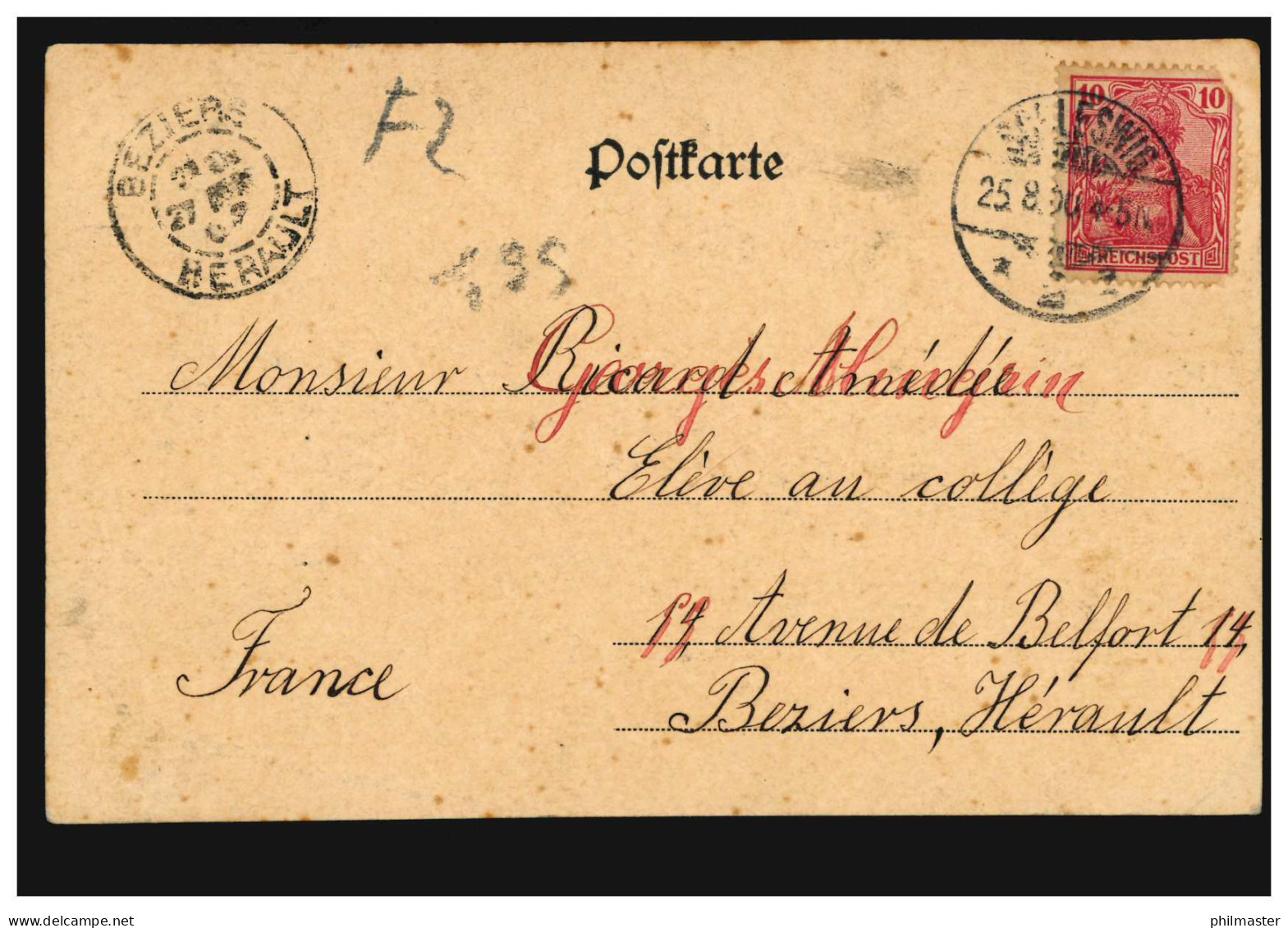 AK Gruss Aus Schleswig: Schloss Gottorp, 25.8.1900 Nach BEZIERS HERAULT 27.8.00 - Other & Unclassified