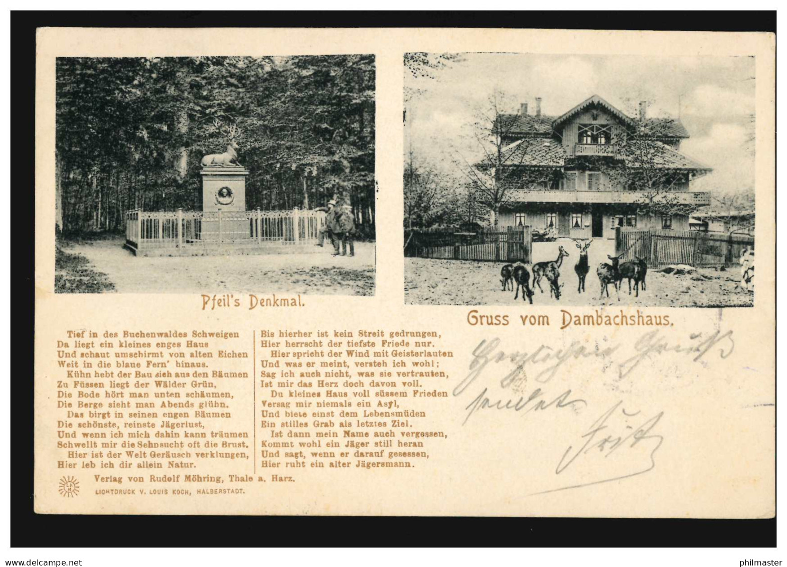 AK Gruss Vom Dambachshaus Und Pfeil's Denkmal, THALE (HARZ) 11.6.1904 - Autres & Non Classés