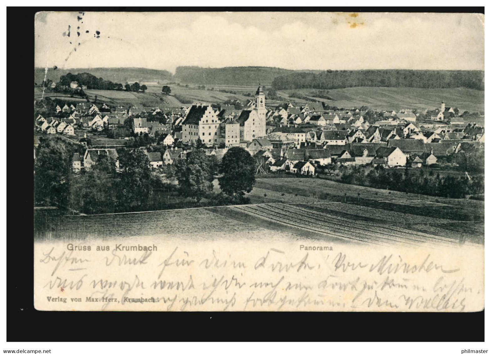 AK Gruß Aus Krumbach: Panorama, 25.9.1902 Nach RHEINZABERN 26.9.02 - Otros & Sin Clasificación