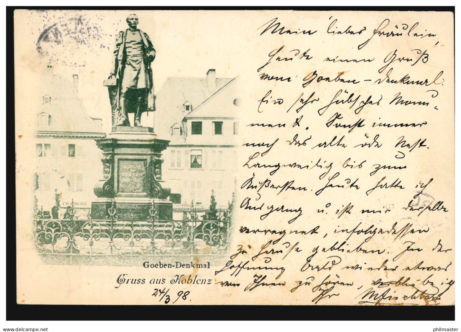 AK Gruss Aus Koblenz: Goeben-Denkmal, COBLENZ 24.3.1898 - Autres & Non Classés