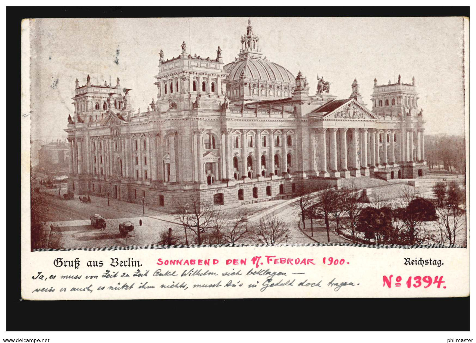 AK Gruss Aus Berlin: Reichstag, BERLIN W. 24 F 17.2.1900 Nach Wien - Autres & Non Classés