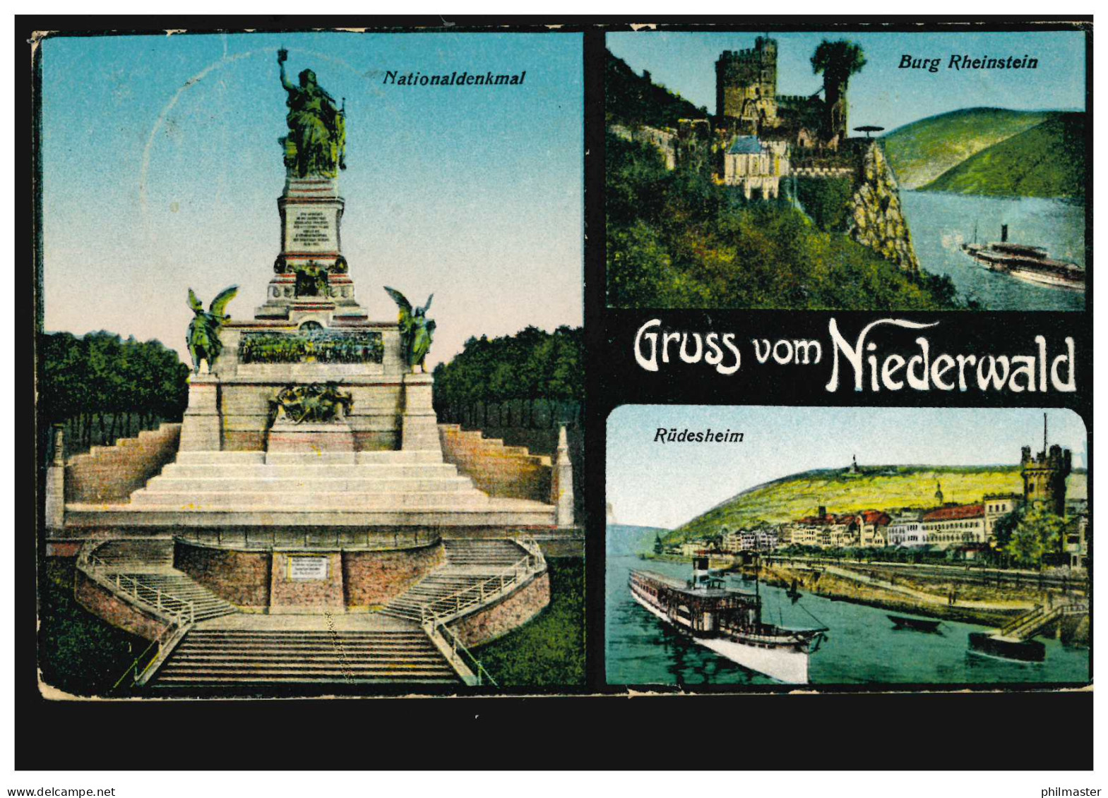AK Gruss Vom Niederwald, 3 Bilder, SSt RÜDESHEIM Bergbahn 27.5.1929 - Other & Unclassified