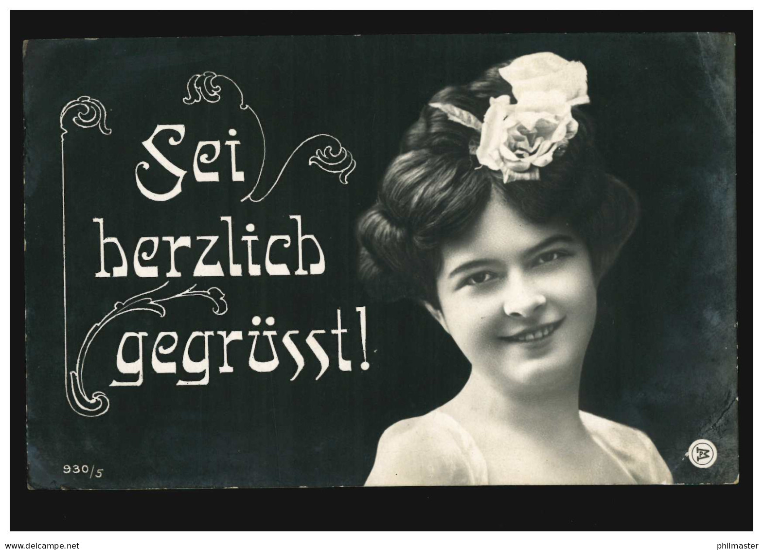 Mode-AK Sei Herzlich Gegrüßt! Lächelnde Frau Mit Rose Im Haar BUCHHOLZ 14.6.1908 - Fashion