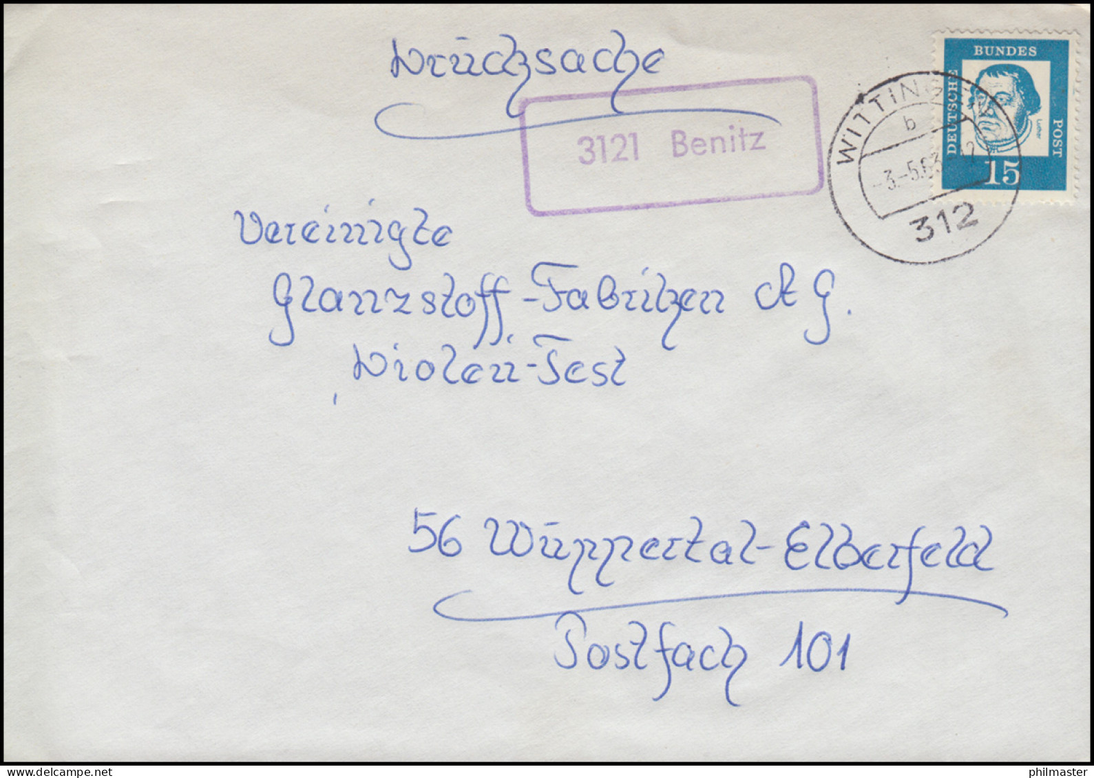 Landpost-Stempel 3121 Benitz Auf Drucksache WITTINGEN 3.5.63 - Otros & Sin Clasificación