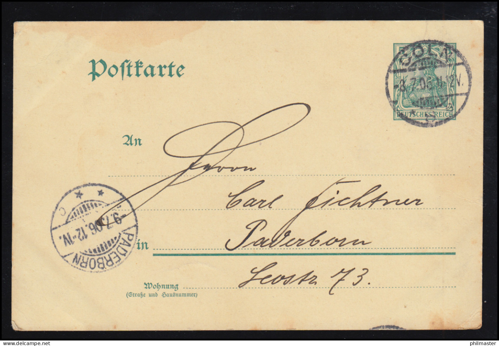 Postkarte P 64A CÖLN 3.7.1906 Nach PADERBORN Handgezeichnetes Bild Prost! - Sonstige & Ohne Zuordnung