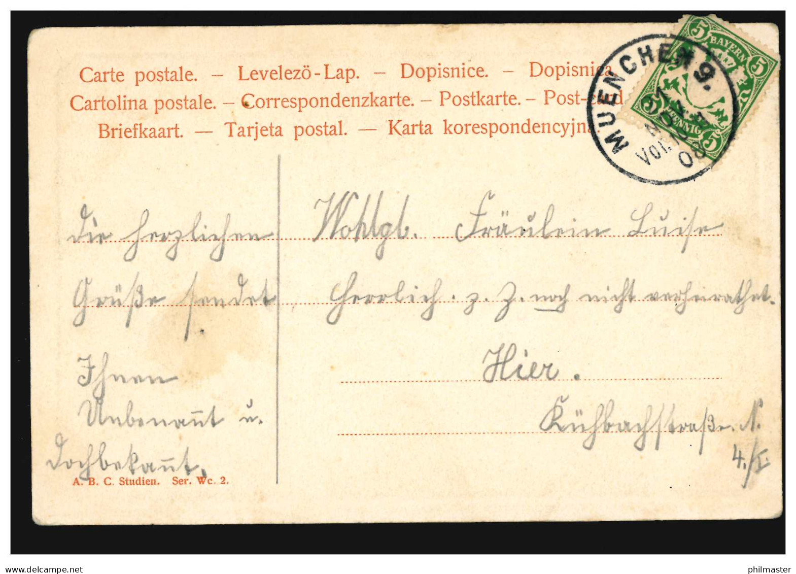 Künstler-AK G. Sieben: Billetdoux, MÜNCHEN 21.11.1908 - Ohne Zuordnung