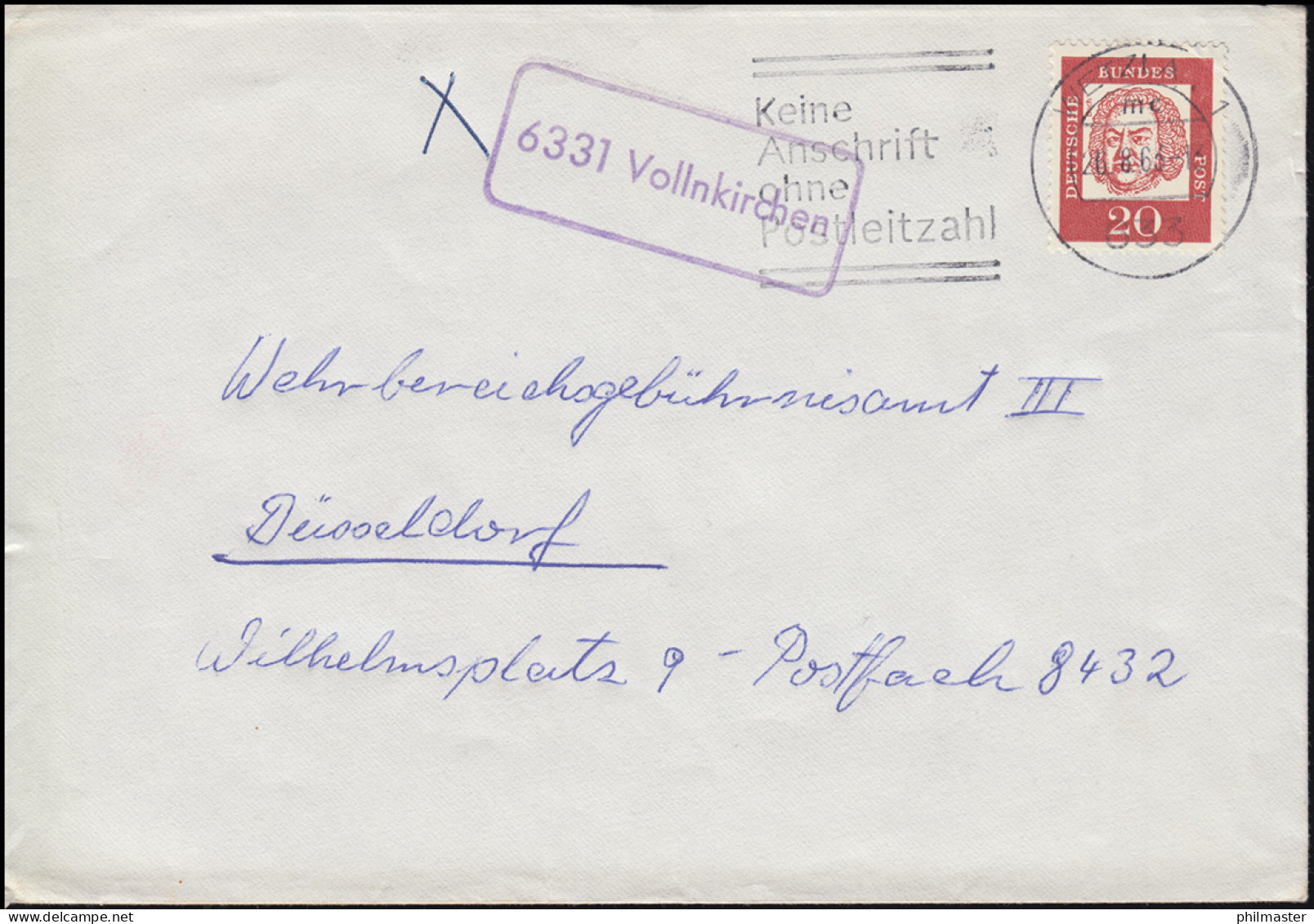 Landpost-Stempel 6331 Vollnkirchen Auf Brief WETZLAR 26.8.1963 - Andere & Zonder Classificatie