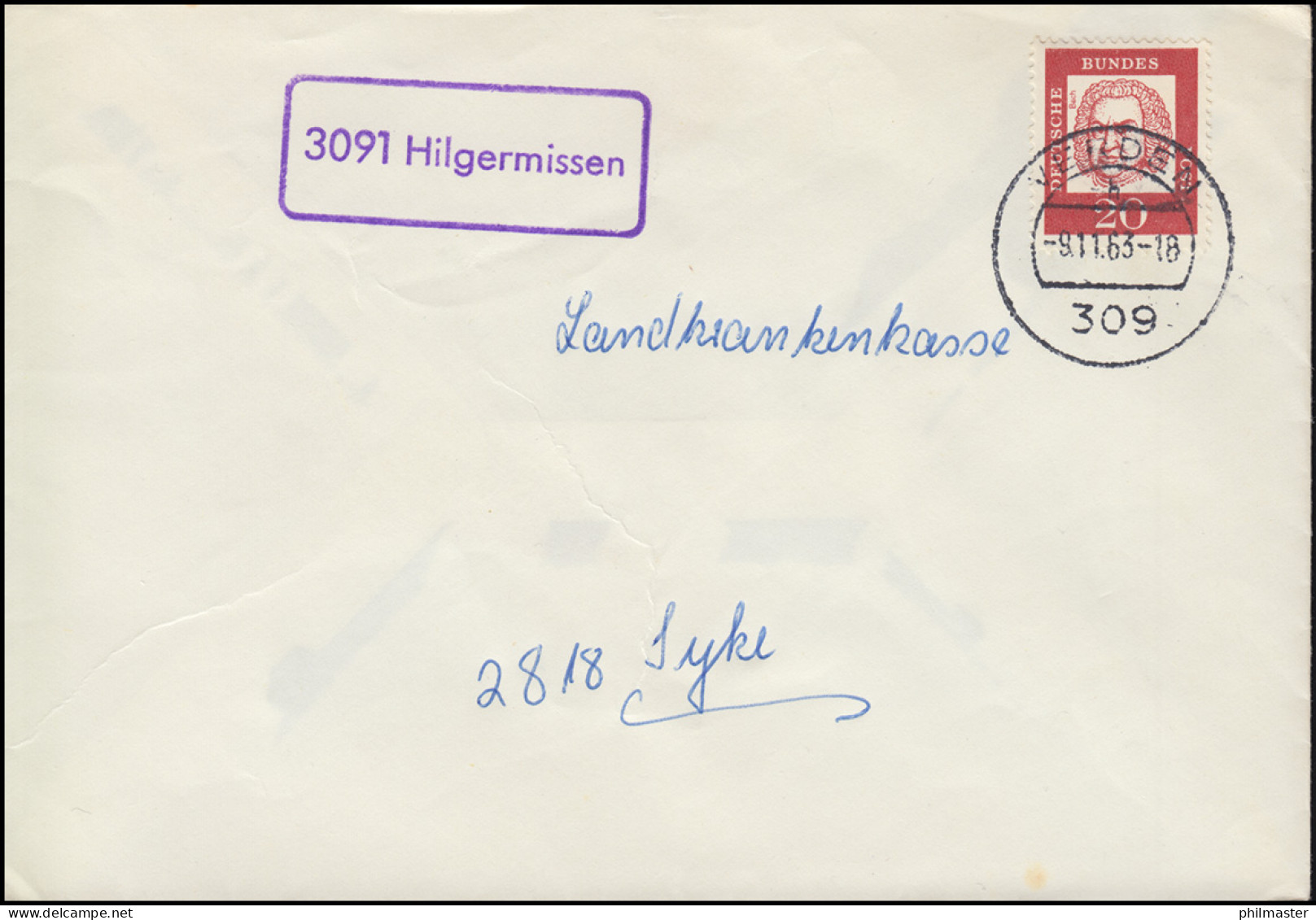 Landpost-Stempel 3091 Hilgermissen Auf Brief VERDEN 9.11.1963 - Andere & Zonder Classificatie