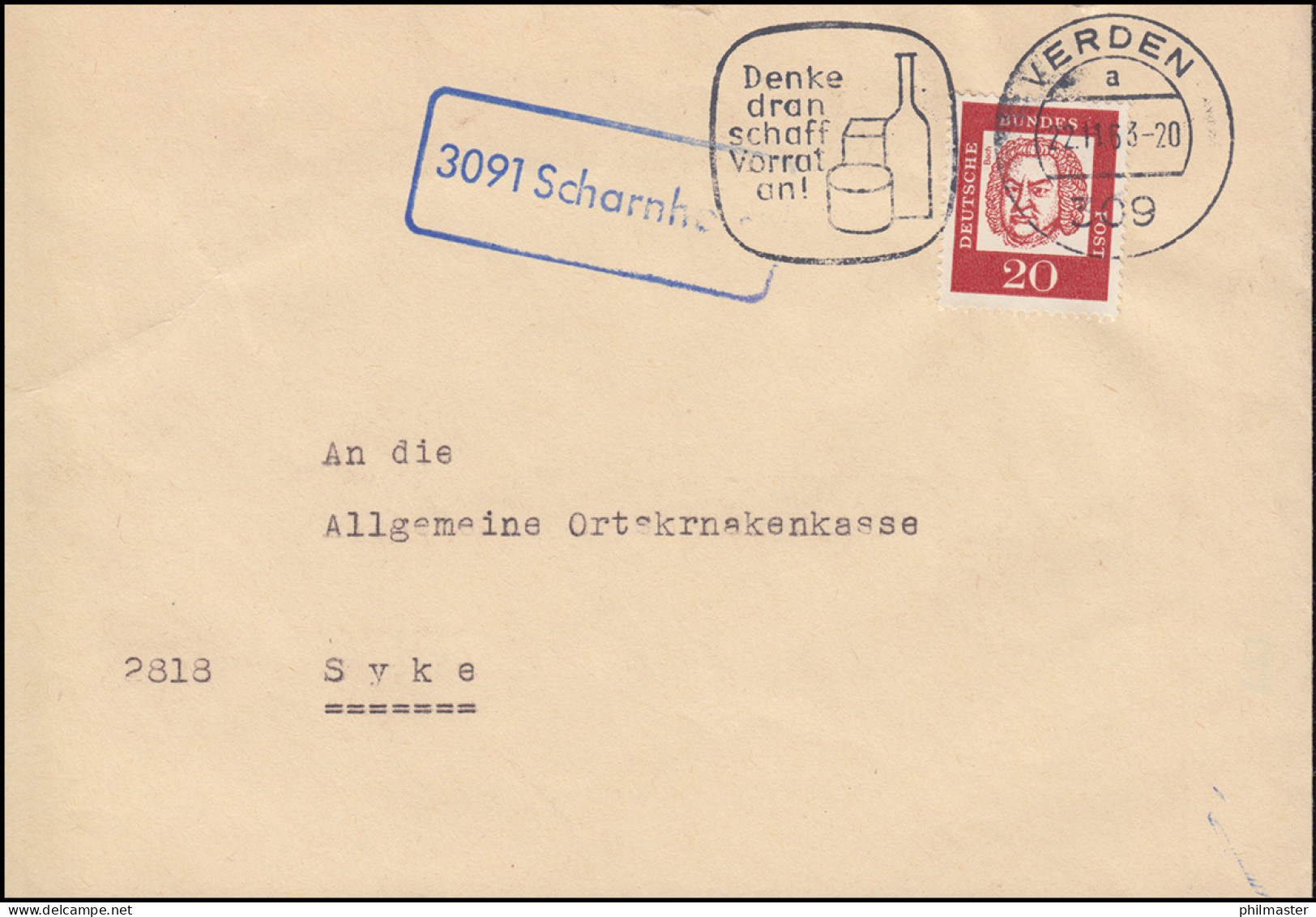 Landpost-Stempel 3091 Scharnhorst Auf Brief VERDEN 22.11.1963 - Sonstige & Ohne Zuordnung