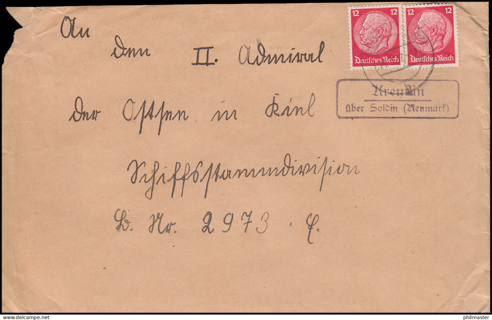 Landpost-Stempel Kremlin über SOLDIN (NEUMARK) 14.3.1937 Auf Brief - Briefe U. Dokumente