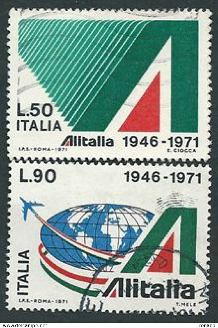 Italia 1971; 25° Anniversario Dell' Alitalia. Lire 50 + Lire 90, Usati. - 1971-80: Gebraucht