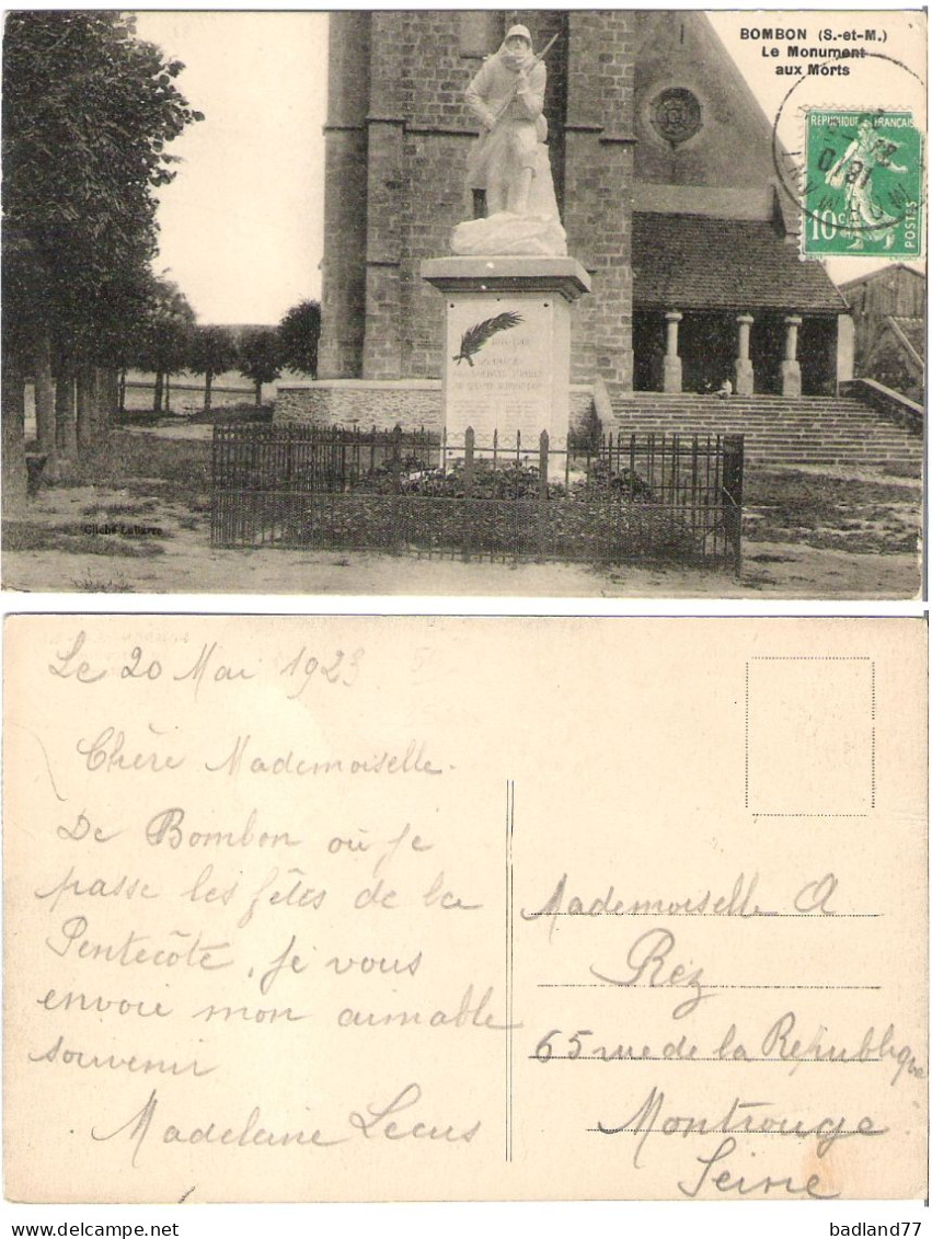 77 - BOMBON - Le Monument Aux Morts - Andere & Zonder Classificatie