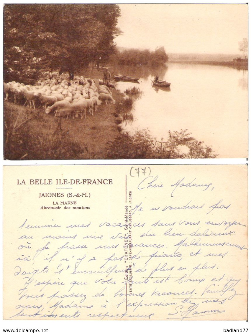 77 - JAIGNES - La Marne - Abreuvoir Des Moutons  (belle Animation-moutons-barques ) - Autres & Non Classés