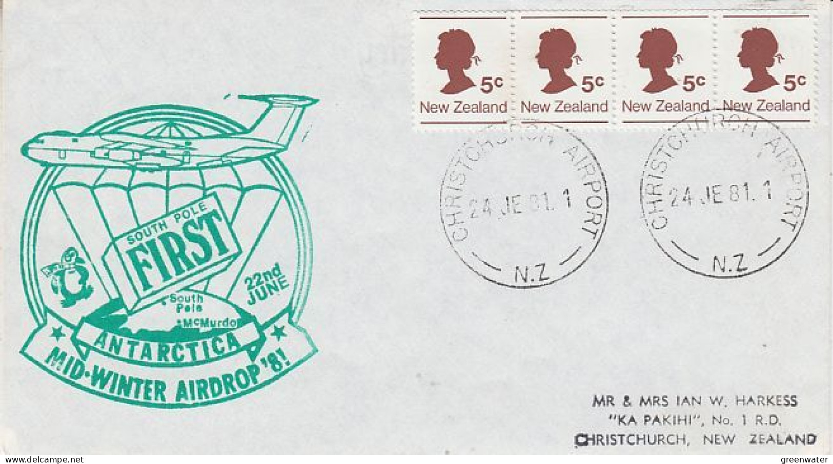 New Zealand 1981 Antarctica Mid-Winter Airdrop South Pole 22 JUNE 1981 Ca Christchurch  (RT205) - Vuelos Polares