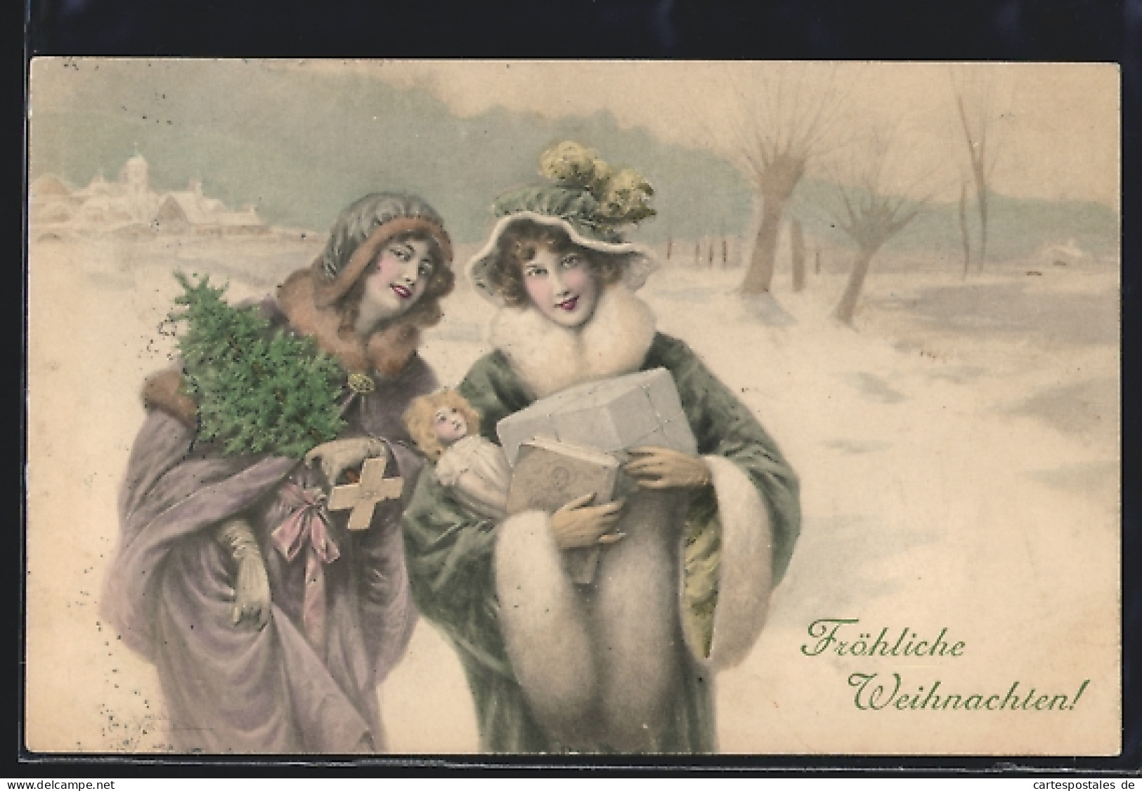 Künstler-AK Wichera, M. Munk Nr. 282: Zwei Damen Im Schnee Mit Weihnachtsgeschenken  - Wichera