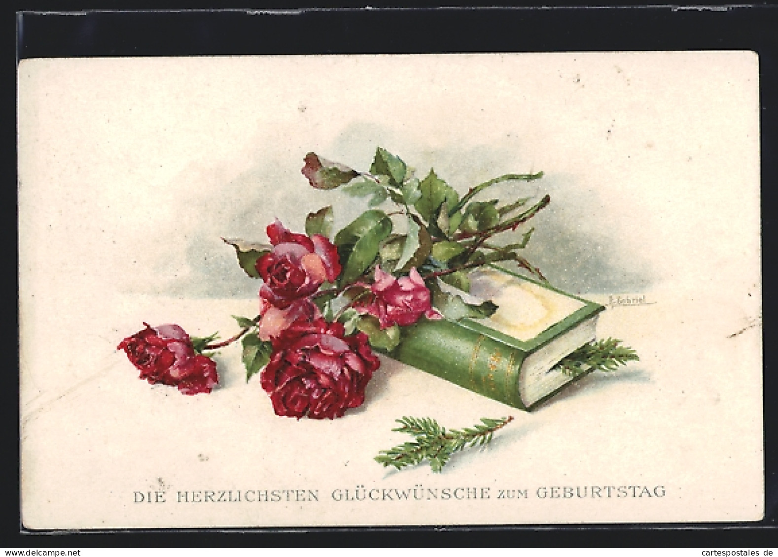 Künstler-AK M. Munk Nr. 1193: Stillleben Mit Buch Und Rosen, Glückwünsche Zum Geburtstag  - Otros & Sin Clasificación