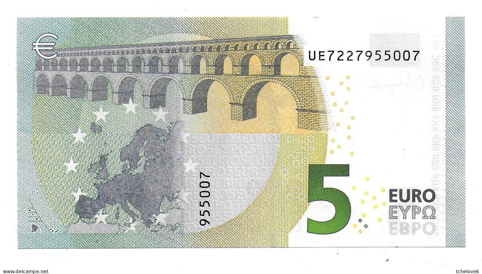 (Billets). 5 Euros 2013 Serie UE, U011H5 Signature Christine Lagarde N° UE 7227955007 UNC - 5 Euro