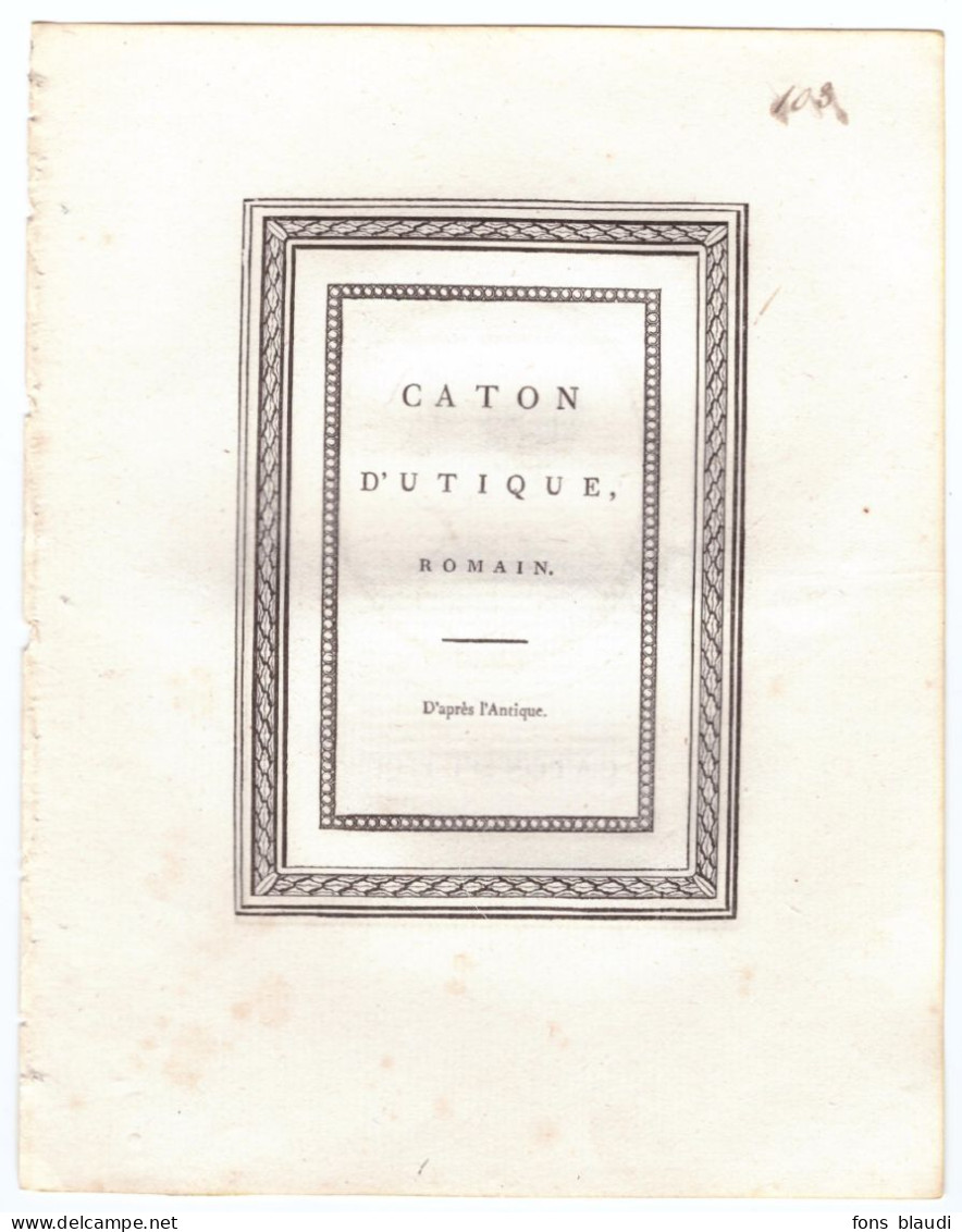 18ème Siècle - Gravure Sur Cuivre - Portrait De Caton D'Utique (Utique 95 Av. J.-C. - Rome 46 Av. J.-C.) - Estampas & Grabados