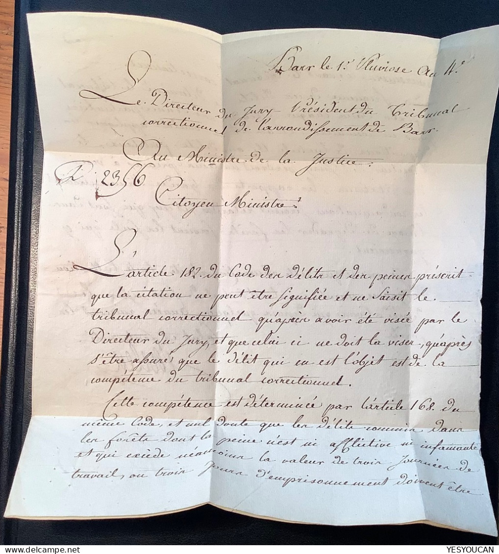 An 5=1796 Lettre Franchise Rare JURY D’ ACCUSATION Á BARR (67 Bas-Rhin) + M.P 21x8mm Non Catalogué ? (forêt Forest - 1701-1800: Voorlopers XVIII