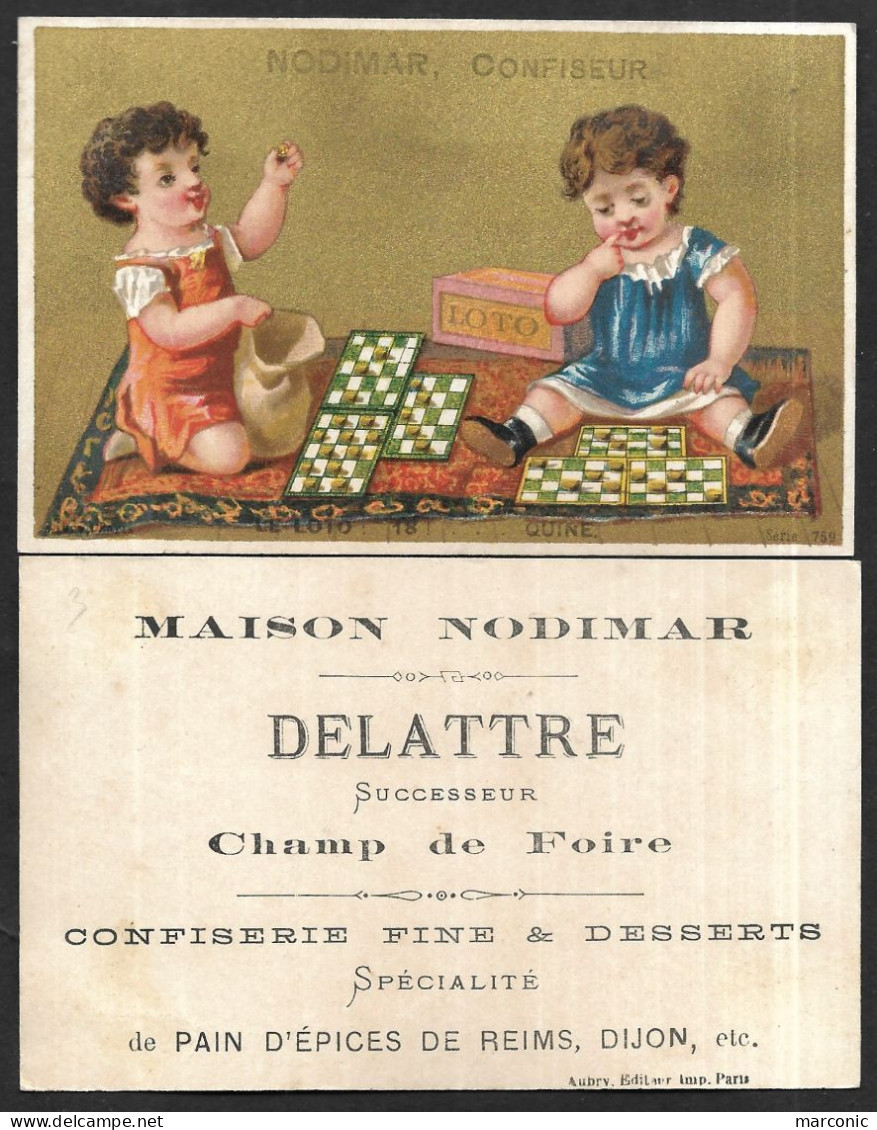 Chromo DORE - NODIMAR Confiseur, Le LOTO, Enfant Jouant Au Loto - AUBRY Paris, - Other & Unclassified