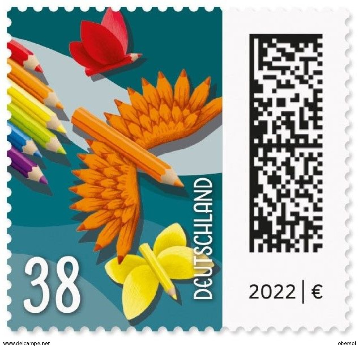 Germany 2022 Birds, Pencils, Colors 0,38 MNH Regular Gum Stamp - Neufs