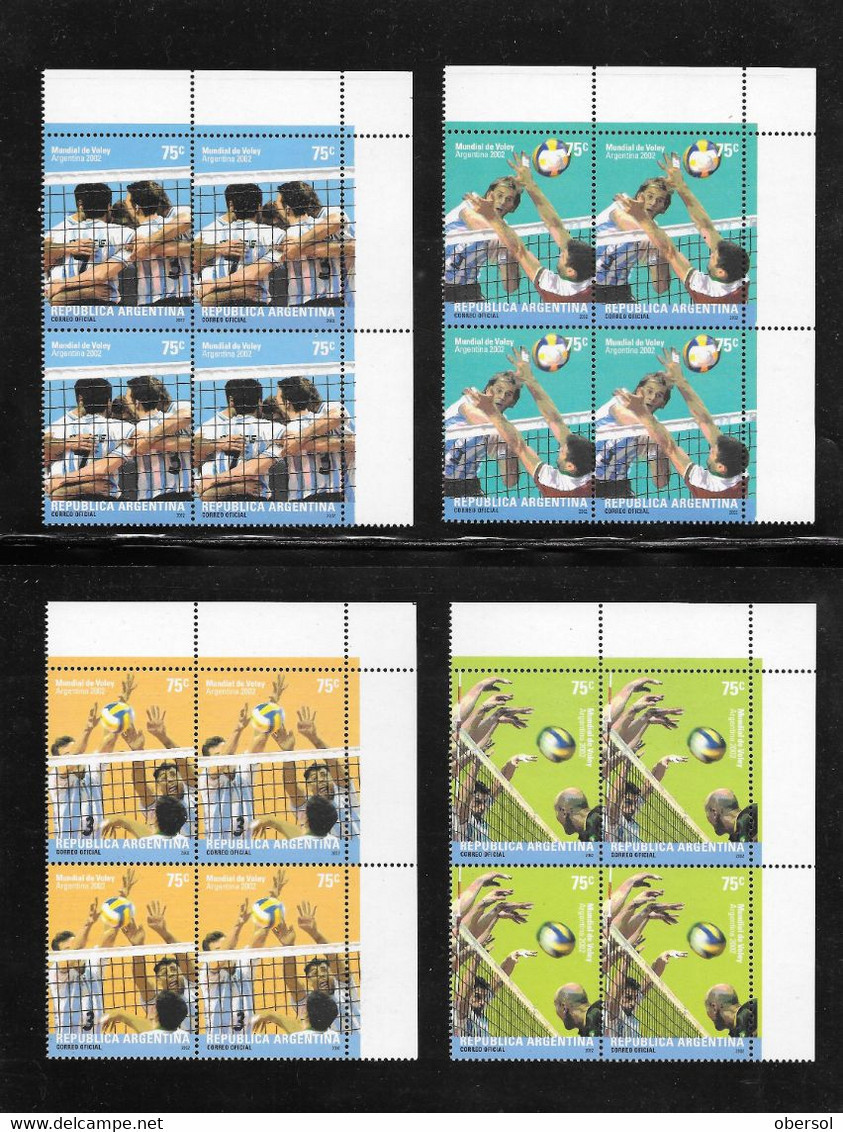 Argentina 2002 Volleyball Championship Sports Complete Set MNH In Blocks Of Four - Nuevos
