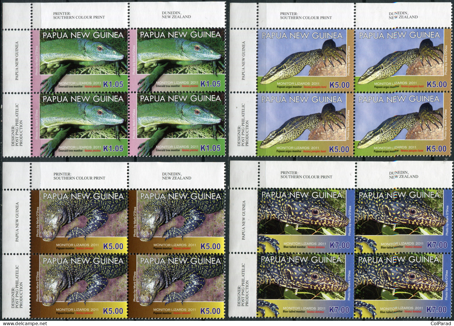 PAPUA NEW GUINEA - 2011 - SET MNH ** - Monitor Lizards. Top Left Corner - Papua New Guinea