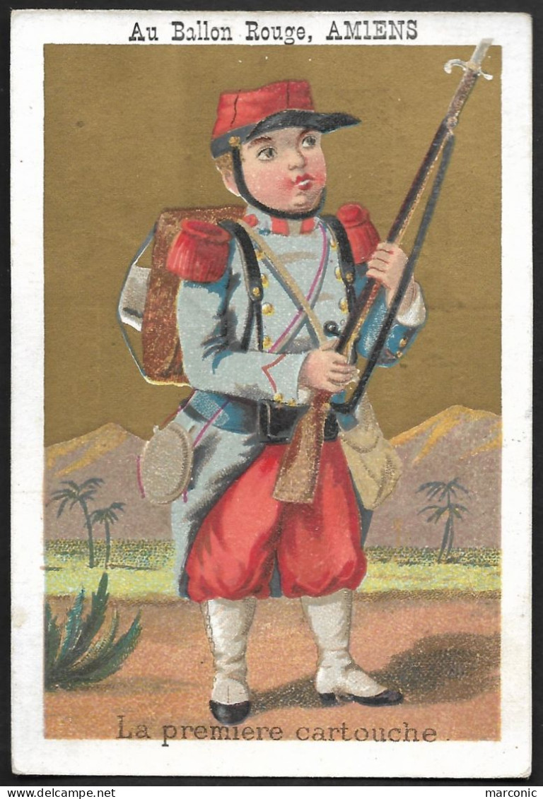 Chromo DOREE - AU BALLON ROUGE COYON DOYEN Amiens - Première Cartouche, MILITAIRE En Tenue - Sonstige & Ohne Zuordnung