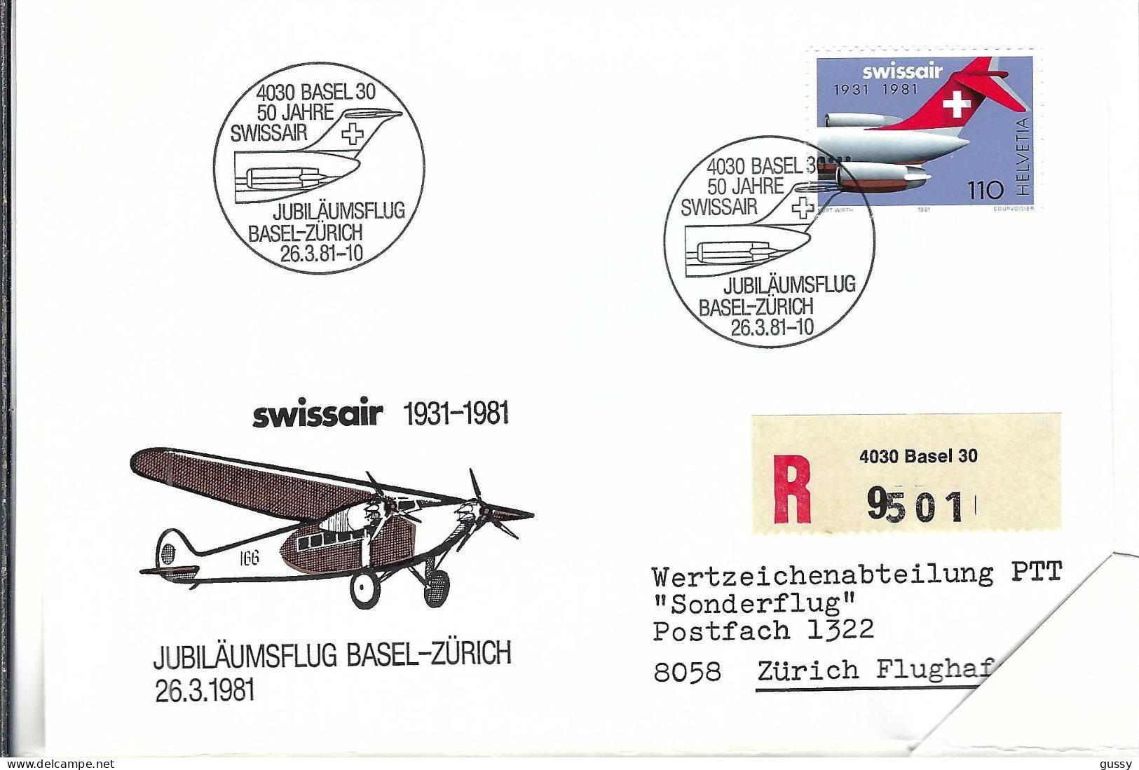 SUISSE P.A. Ca. 1981: 5x LSC "Vols Spéciaux" Pour L'outremer - Erst- U. Sonderflugbriefe