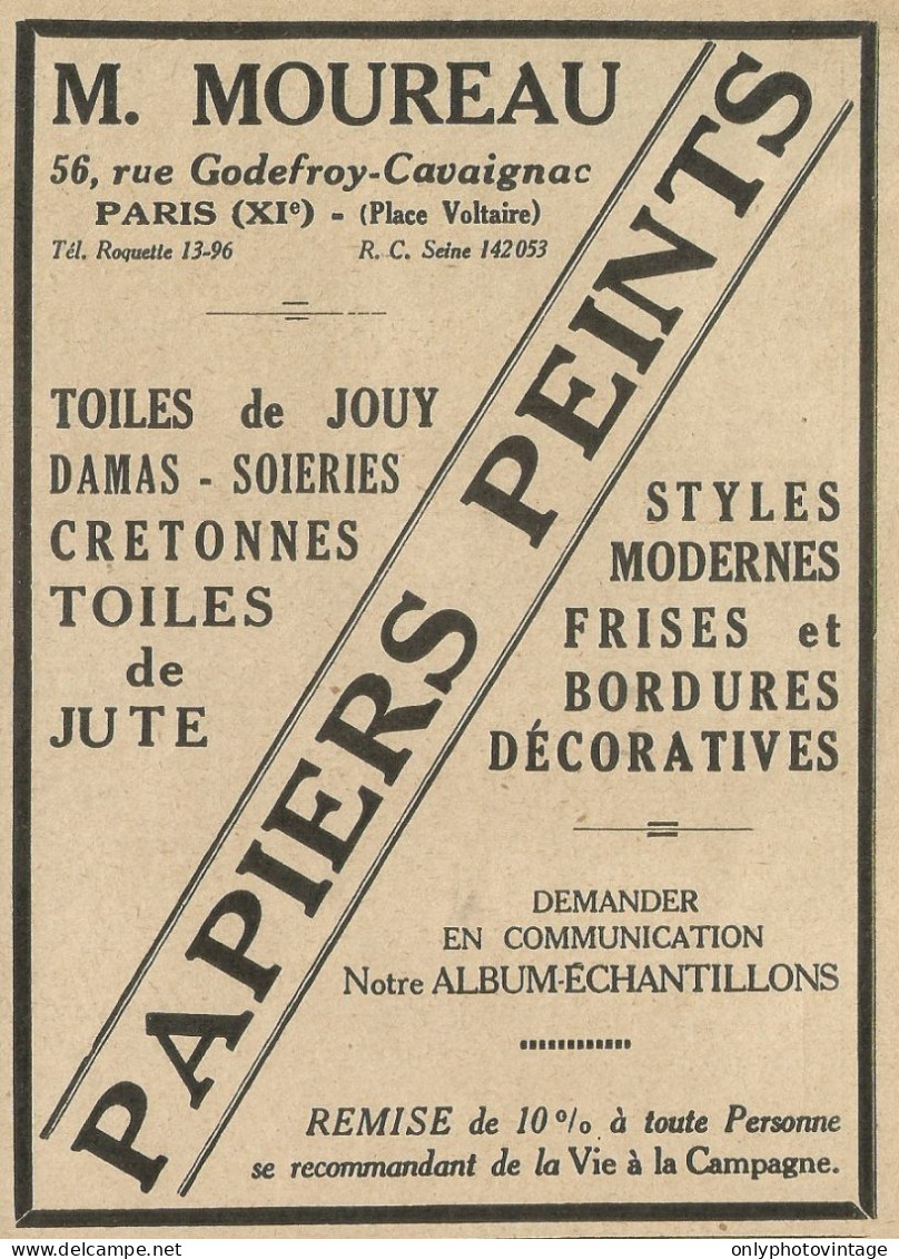 M. MOUREAU - Papiers Peints - Pubblicità 1929 - Advertising - Advertising
