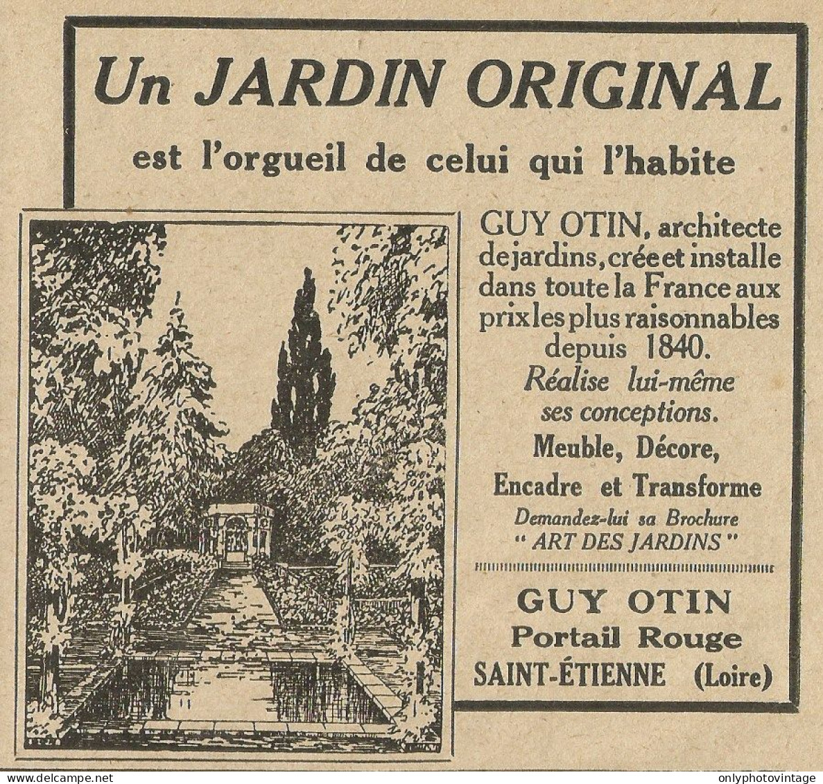 Jardin Original GUY OTIN - Pubblicità 1929 - Advertising - Advertising