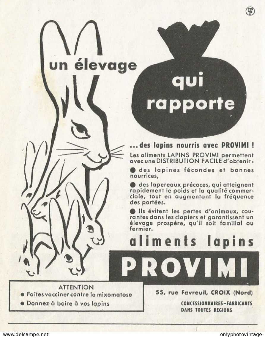 Aliments Lapins Provimi - CROIX - Pubblicità 1962 - Advertising - Advertising