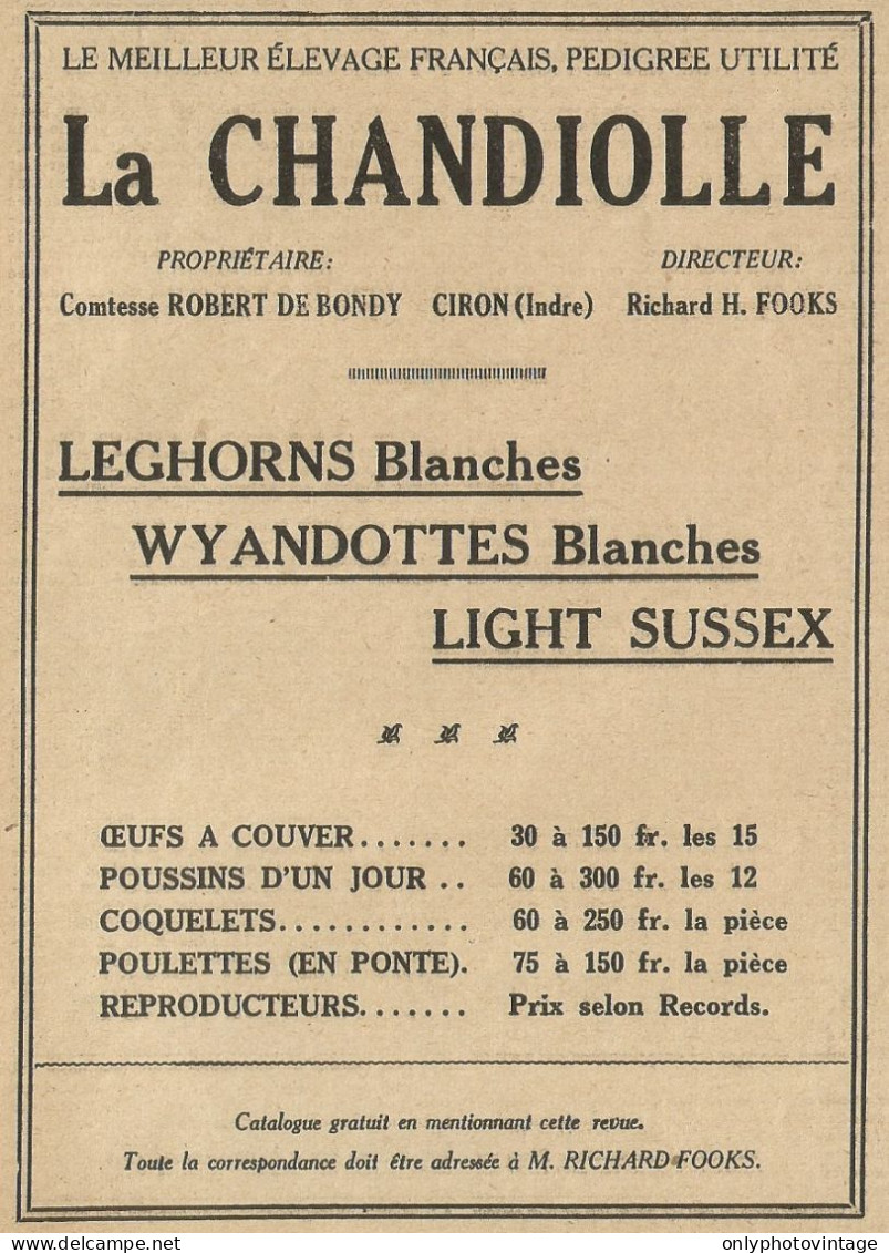 Allevamento Agricolo La CHANDIOLLE - Pubblicità 1929 - Advertising - Advertising