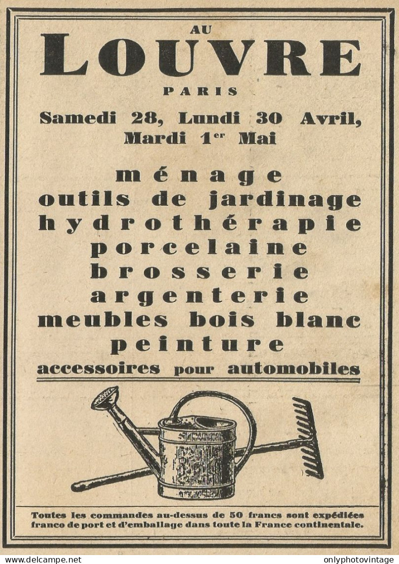 Au Louvre Accessoires Pour Automobiles - Mènage - Pubblicità 1929 - Adv. - Advertising