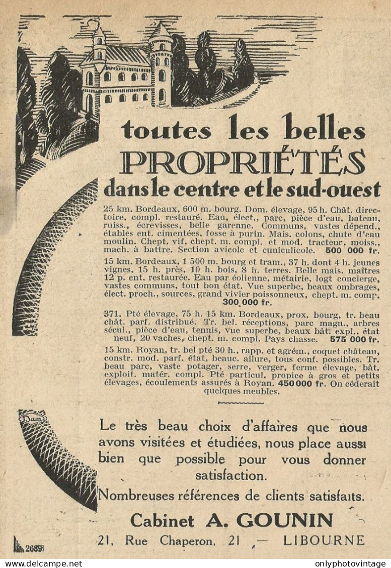 Toutes Les Belles Propriètès - Cabinet GOUNIN - Pubblicità 1928 - Advert. - Advertising