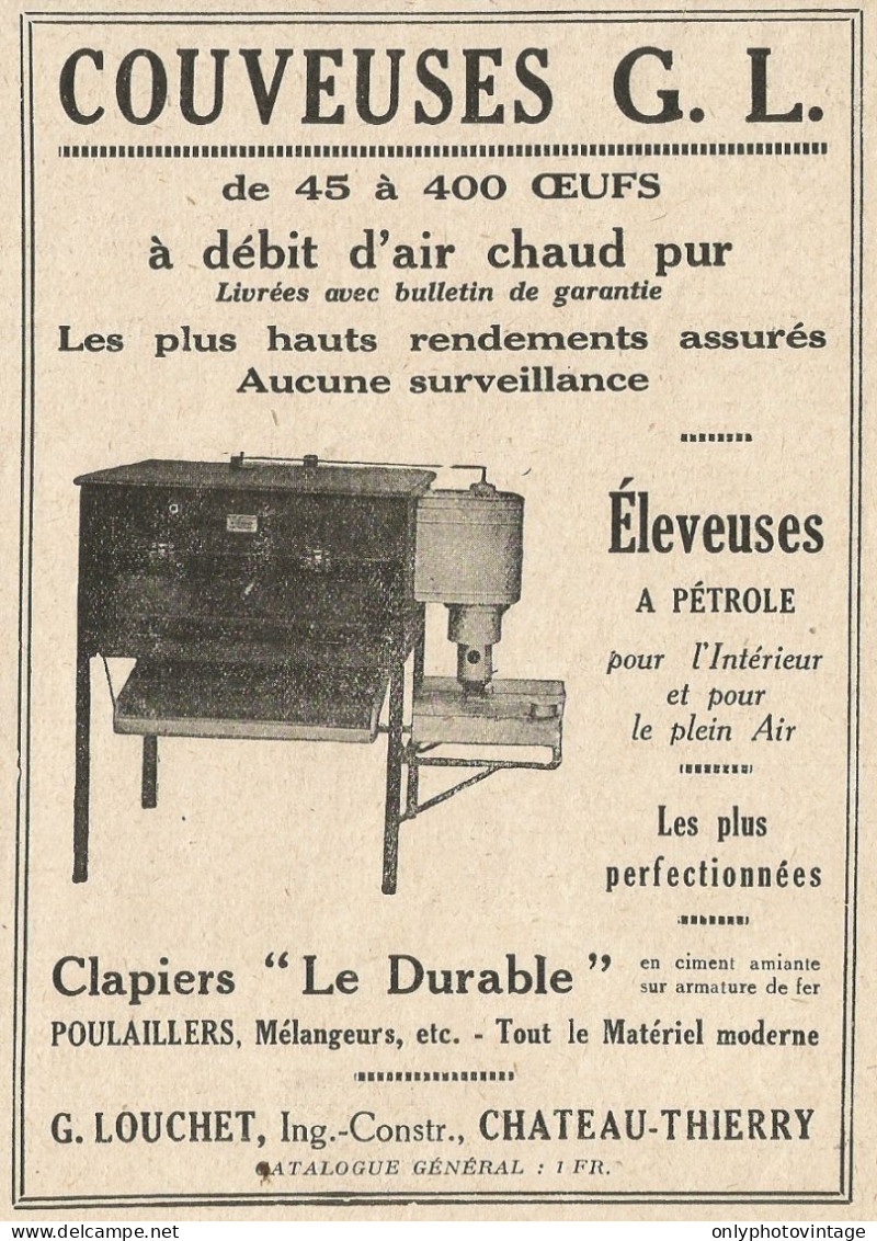 Couveuses G.L. - Eleveuses A Pètrole - Pubblicità 1929 - Advertising - Advertising