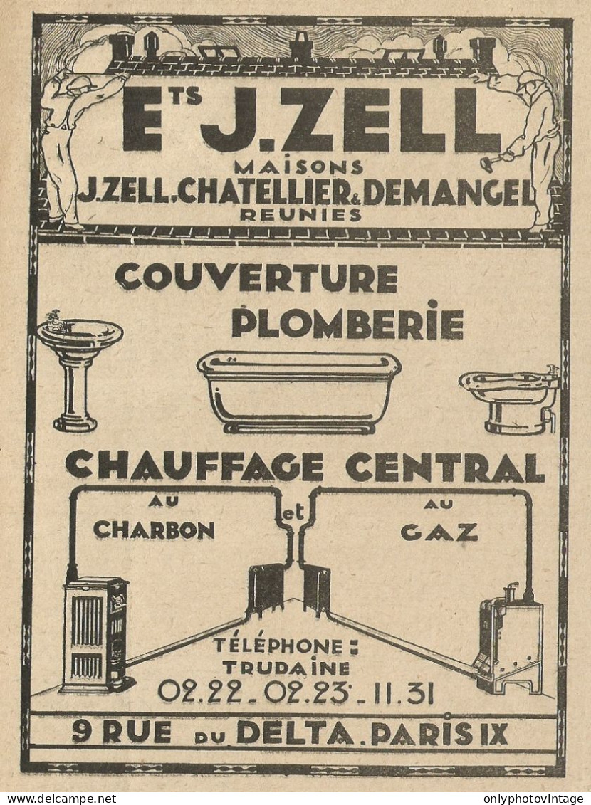 Chauffage Central - Couverture Plomberie - ZELL - Pubblicità 1928 - Adv. - Advertising