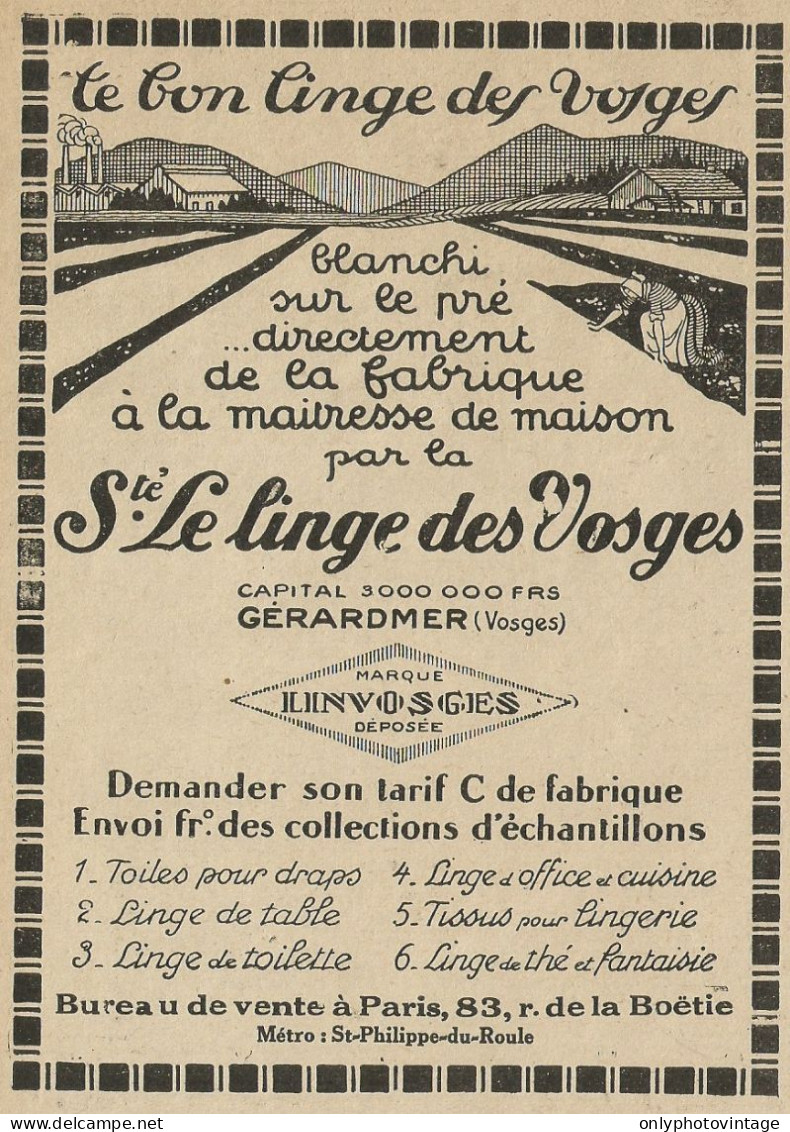 Le Linge Des Vosges - Pubblicità 1928 - Advertising - Advertising