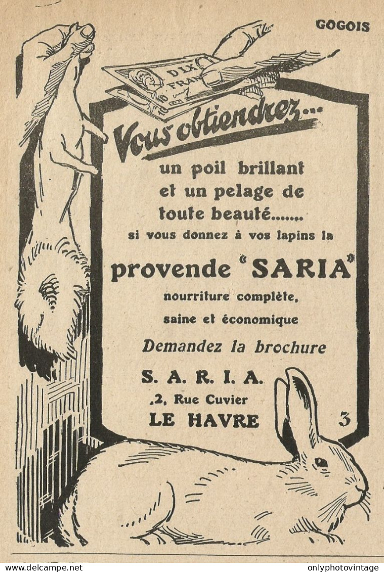 Alimenti Per Conigli SARIA - Pubblicità 1929 - Advertising - Advertising