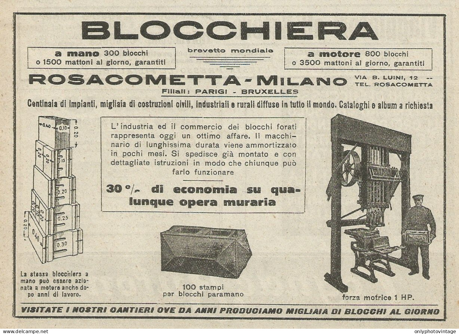 Blocchiera ROSACOMETTA - Pubblicità 1925 - Advertising - Advertising