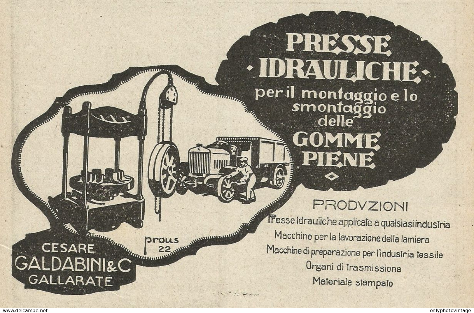 Presse Idrauliche Cesare Galbadini - Illustrazione PROUS - Pubblicità 1927 - Advertising