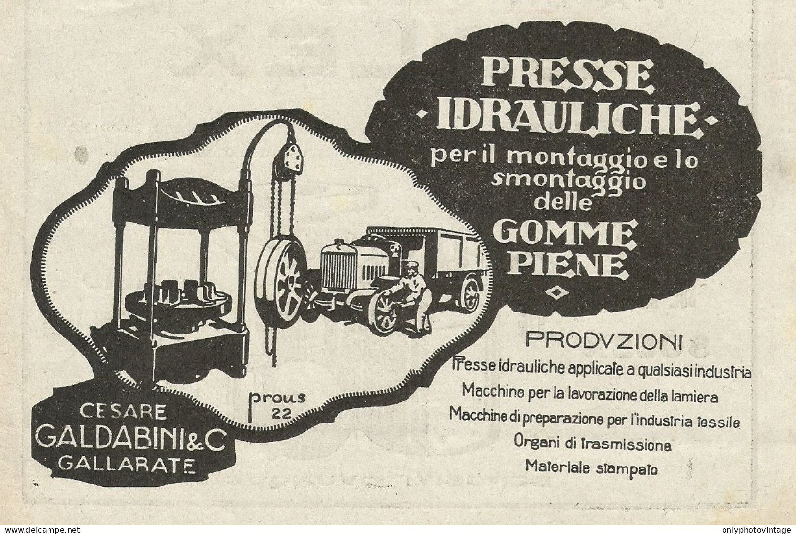 Presse Idrauliche Galbadini & C. - Illustrazione PROUS - Pubblicità 1927 - Advertising