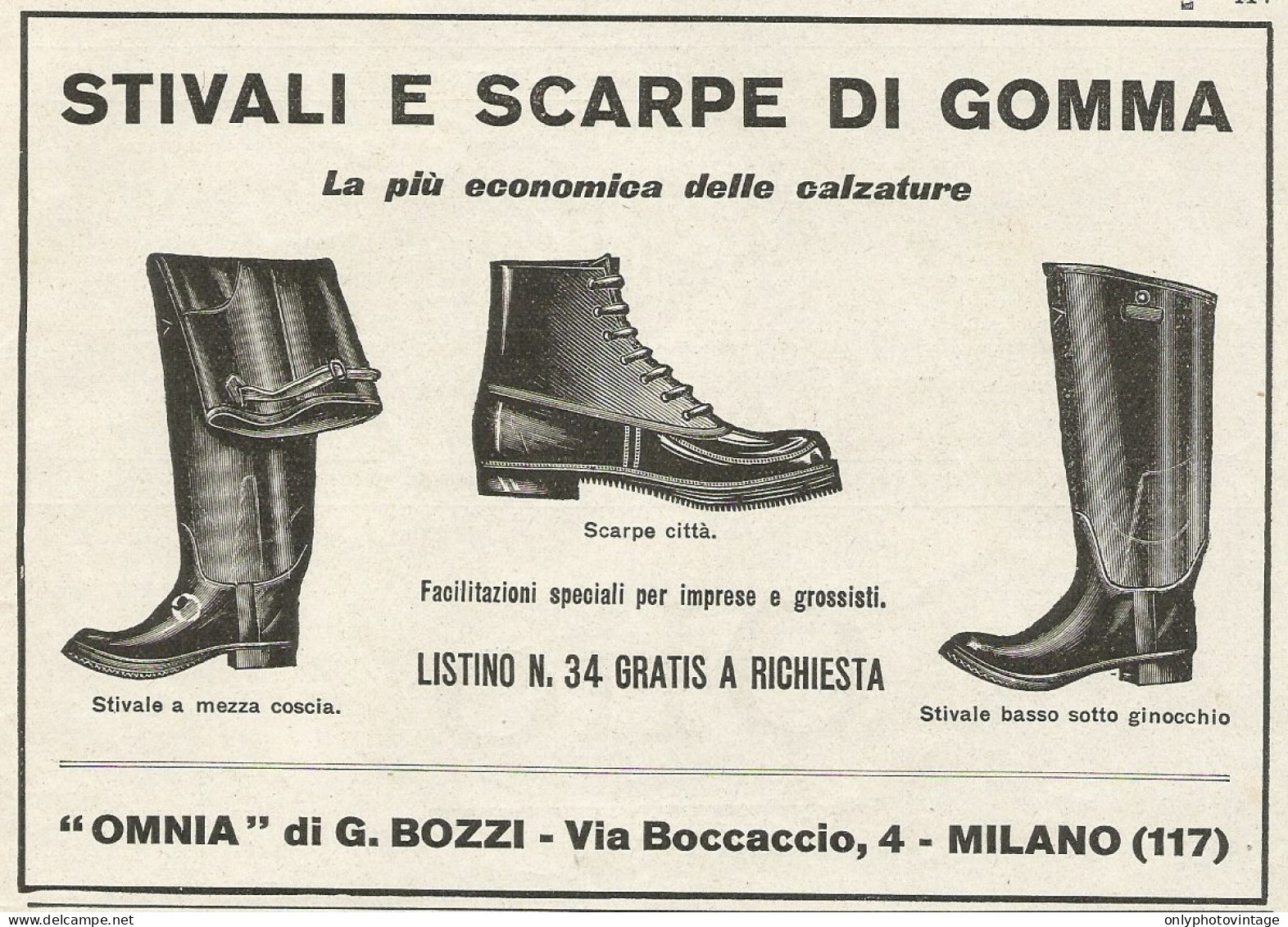 Stivali E Scarpe Di Gomma OMNIA Di G. Bozzi - Pubblicità 1929 - Advertis. - Advertising