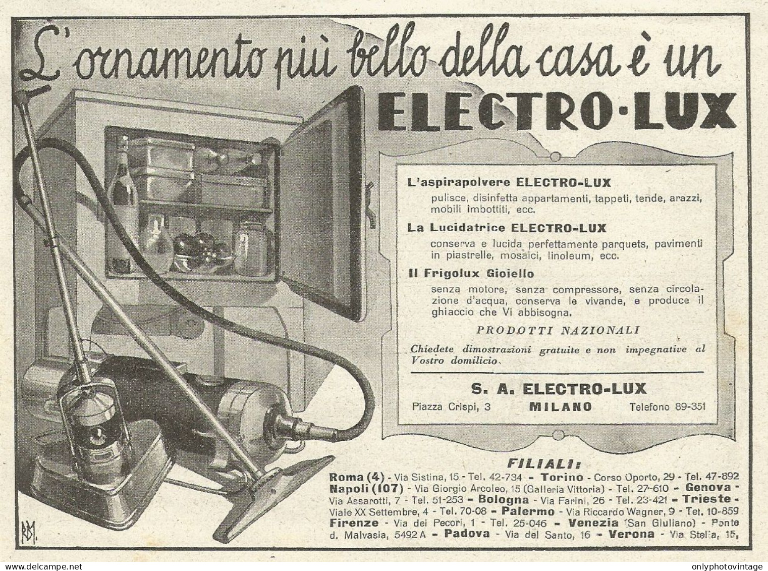 Frigolux - Aspirapolvere ELECTRO-LUX - Pubblicità 1933 - Advertising - Advertising