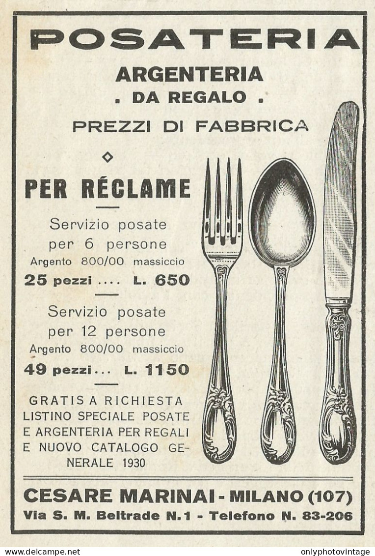 Posateria CESARE MARINAI - Pubblicità 1930 - Advertising - Reclame