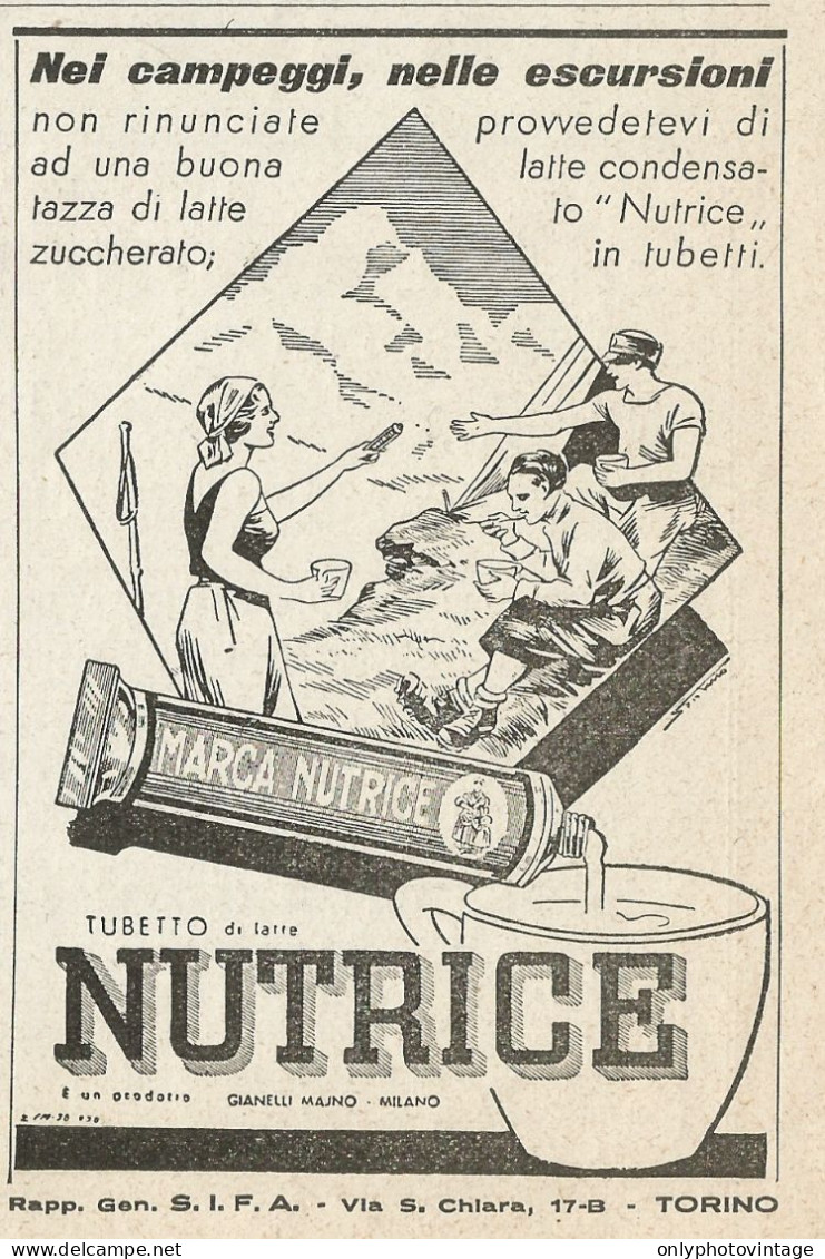 Tubetti Di Latte NUTRICE - Pubblicità 1937 - Advertising - Reclame